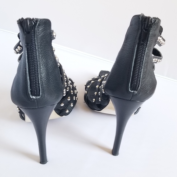 Dolce Vita • Silver Studded Black Leather Heels - Picture 3 of 4